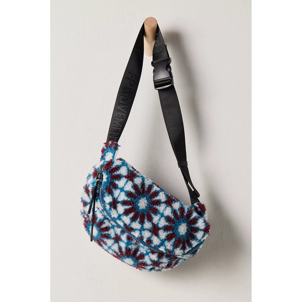 FP Movement Free People Fleece Sling Bag Blue Maroon Geometric Starburst